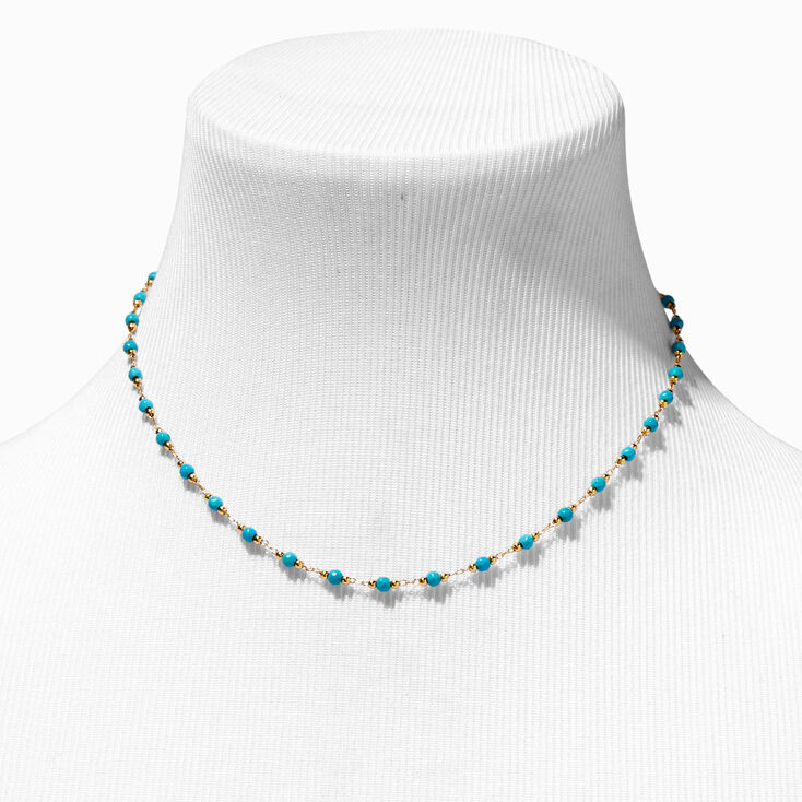 C LUXE by Claire&#39;s 18k Yellow Gold Plated Turquoise Beaded Necklace,