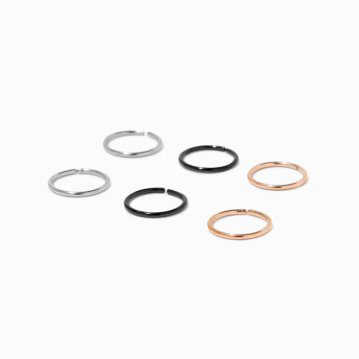 Mixed Metal 20G Nose Hoop Rings - 6 Pack,