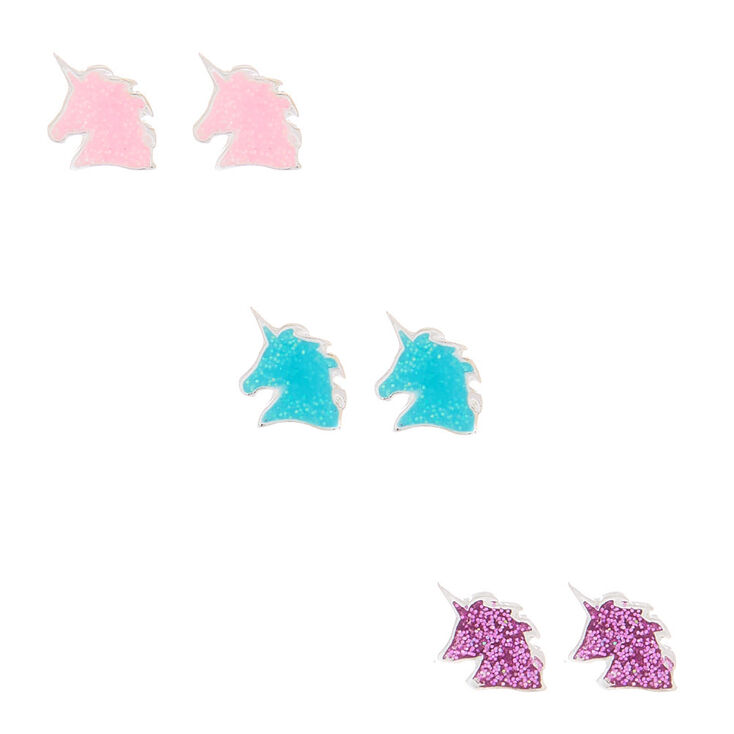 Glitter Unicorn Stud Earrings 3 Pack Claire S