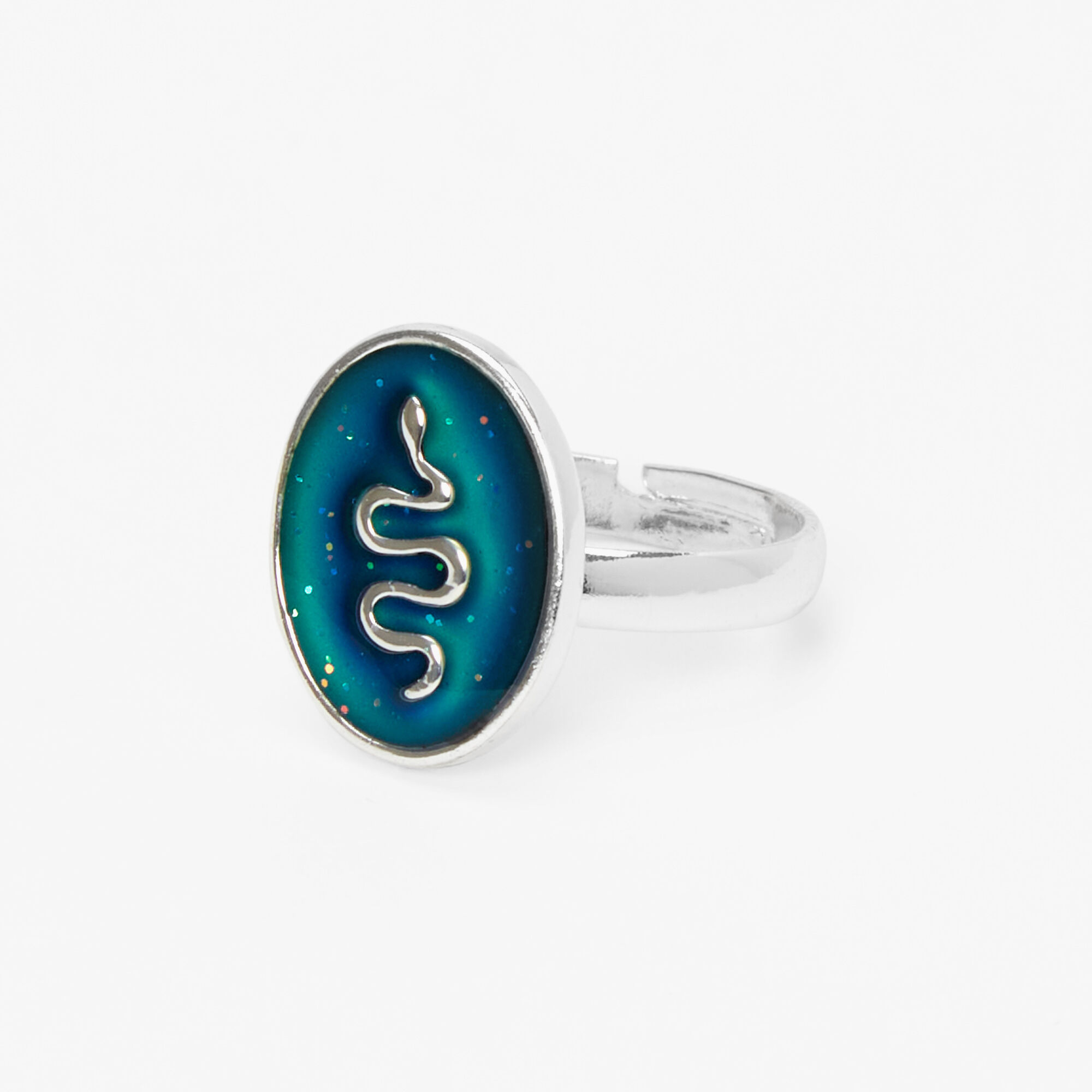 Silver tone Glitter Snake Mood Ring Claire s