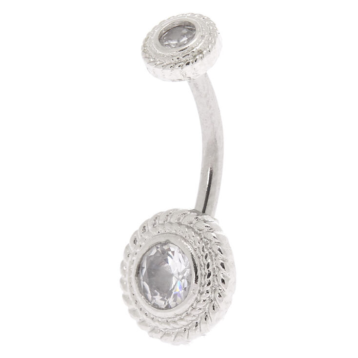 Silver 14G Braided Cubic Zirconia Halo Belly Ring,