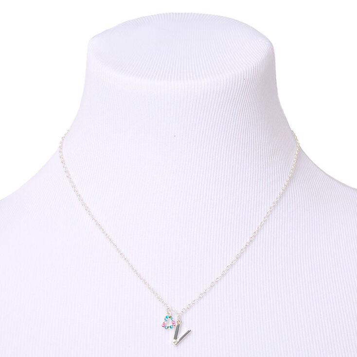 Silver Rainbow Initial Jewellery Gift Set - V, 4 Pack,