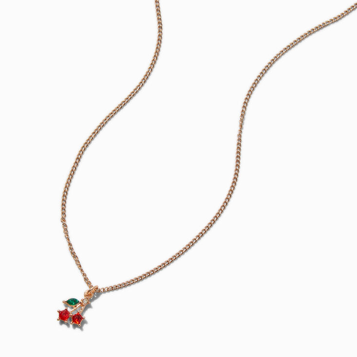 Gold-tone Crystal Dainty Cherry Pendant Necklace,