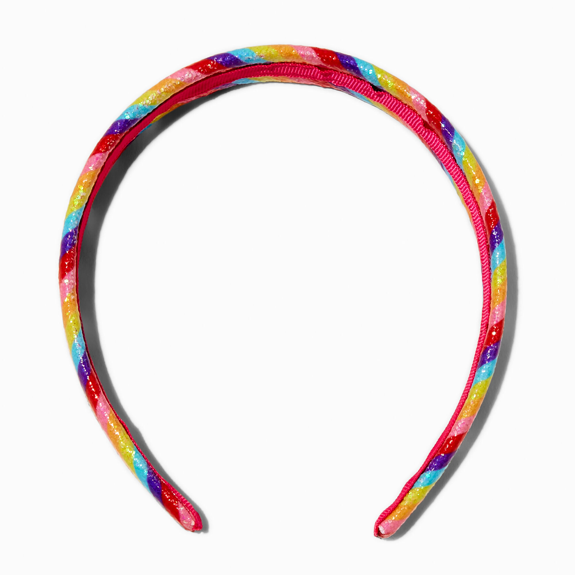 View Claires Rainbow Glitter Striped Headband Pink information