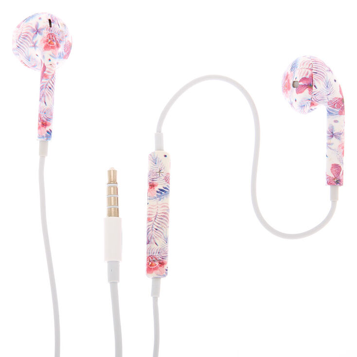 Claire's Écouteurs tropicaux roses avec microphone