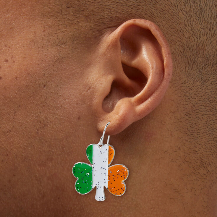 Irish Flag Shamrock 1&quot; Drop Earrings,