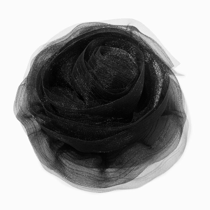 Large Black Organza Rosette Flower Hair Clip,