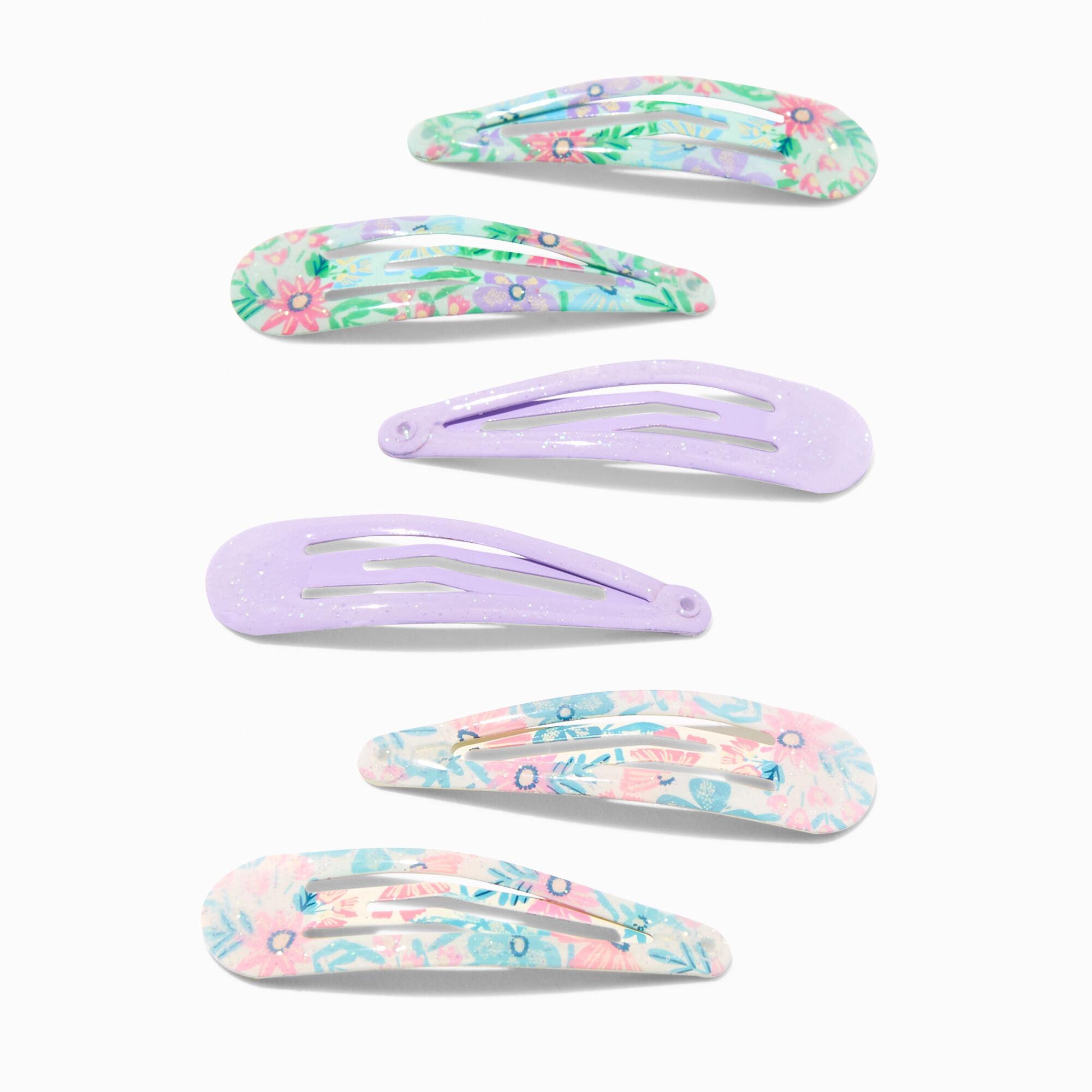 View Claires Club Flower Print Snap Hair Clips 6 Pack information