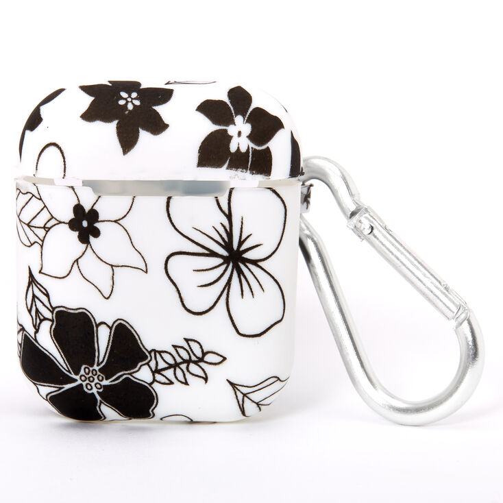 Claire's Étui pour écouteurs en silicone floral noir et blanc - Compatible avec les Airpods® de Apple