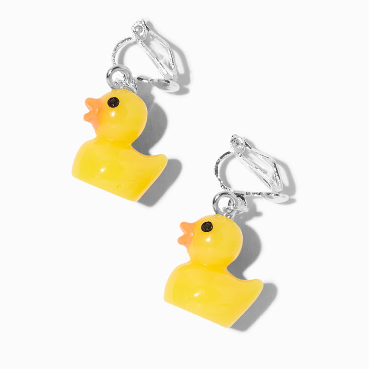 Yellow Rubber Ducky Drop Clip-On Earrings,