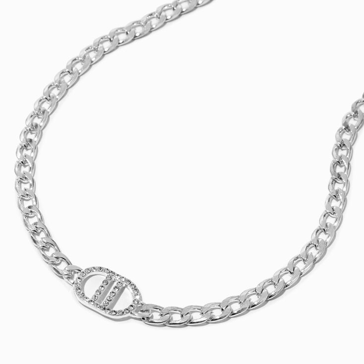 Silver-tone Crystal Pav&eacute; Pop Top Curb Chain Necklace,