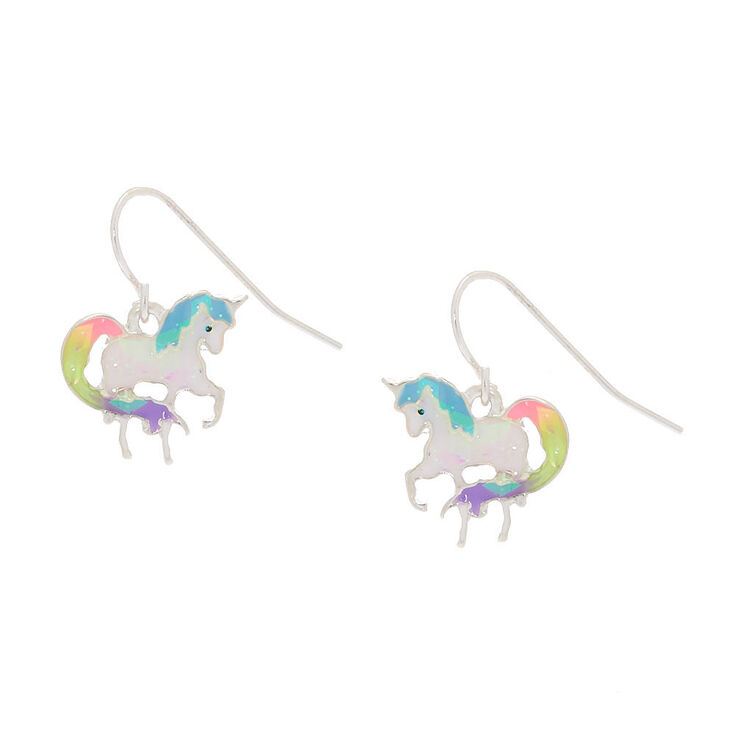 1 Rainbow Holographic Unicorn Drop Earrings Claire S Us