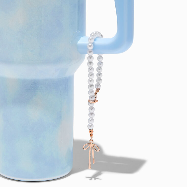 Rose Gold-tone Bow &amp; Pearl Handle Charm,