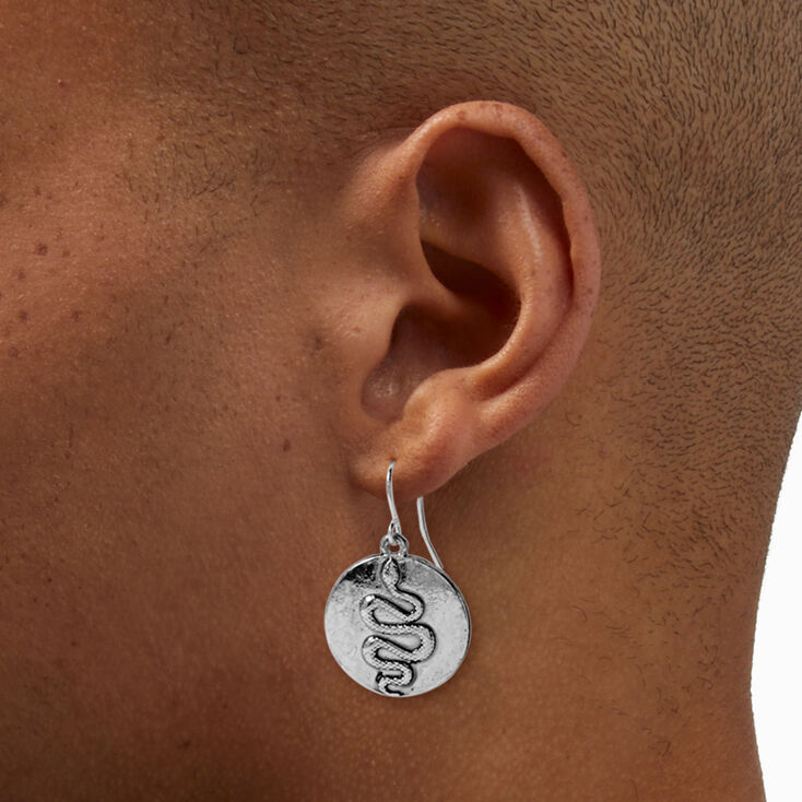Silver-tone Snake Medallion 1" Drop Earrings
