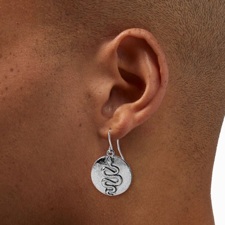 Silver-tone Snake Medallion 1&quot; Drop Earrings,