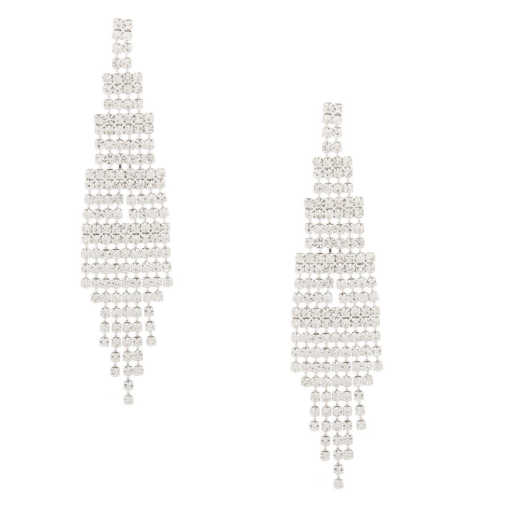 View Claires Tone Rhinestone 3 Skyscraper Drop Earrings Silver information