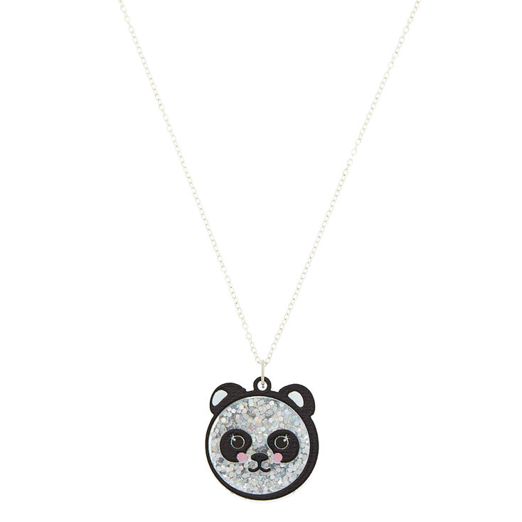 Glitter Panda Pendant Necklace - Black,