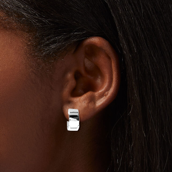 Silver 15MM Wide Clicker Hoop Earrings,