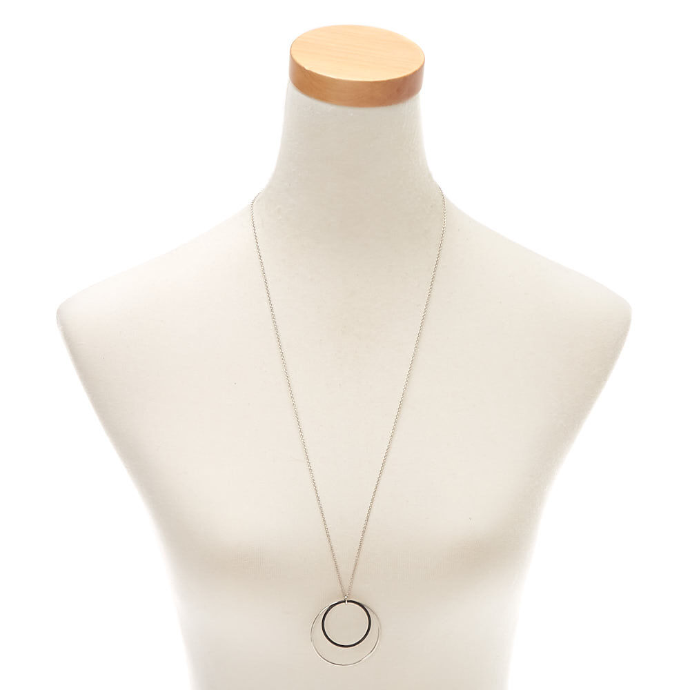 Silver Double Loop Long Necklace - Black,