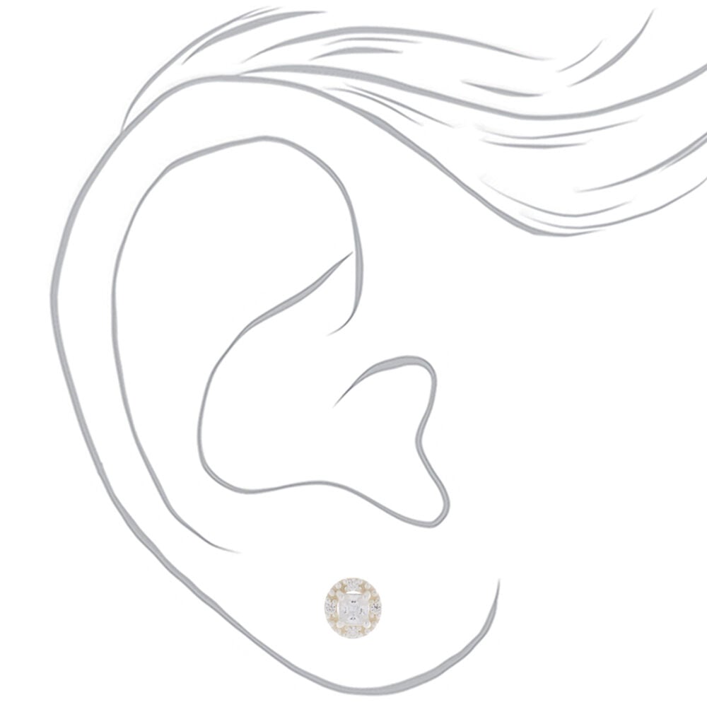 C LUXE by Claire's Sterling Silver Cubic Zirconia 3mm Square Halo Stud Earrings,