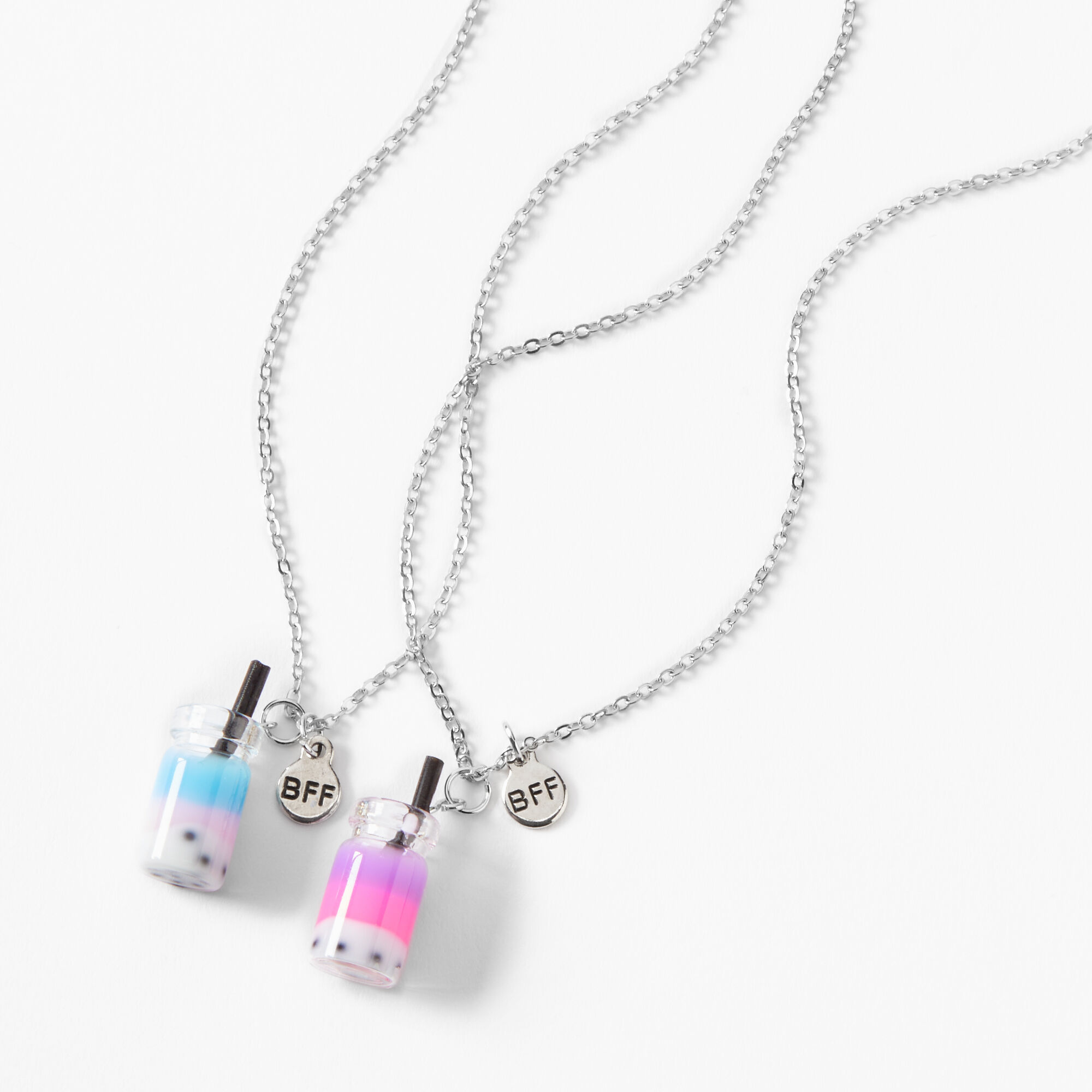 View Claires Best Friends Layered Bubble Tea Pendant Necklaces 2 Pack Silver information