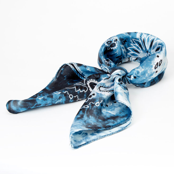 Silky Tie Dye Bandana Headwrap - Blue,