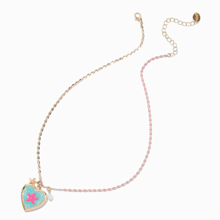 Starfish Heart Locket Pendant Necklace,
