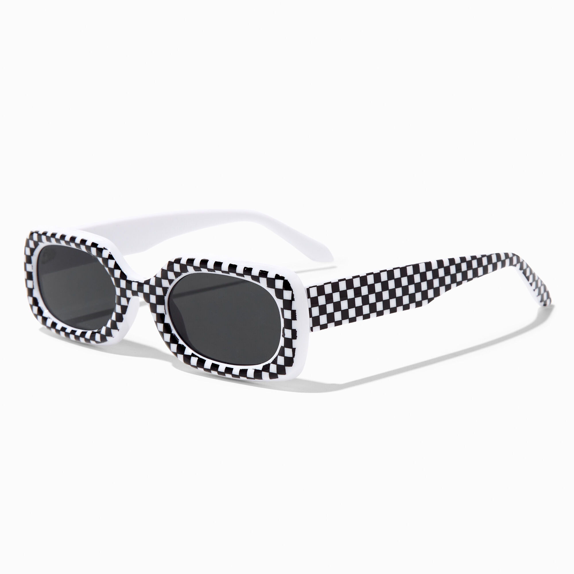 View Claires Black Checkered Retro Sunglasses White information