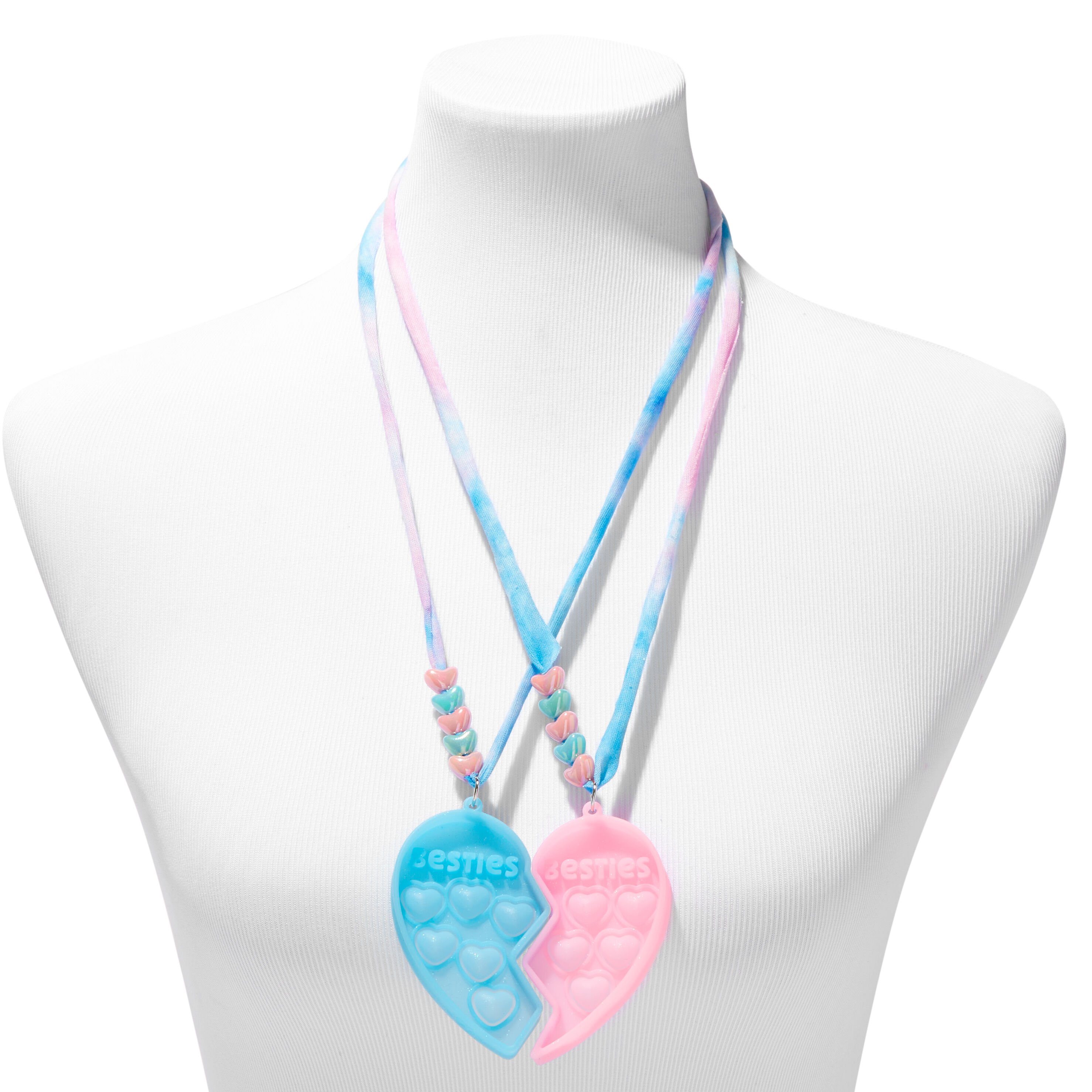 Pop Fashion Best Friends Puzzle Heart Popper Necklace Fidget Toy (2 pack),