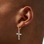 Gold-tone Crystal Baguette Cross Clicker Hoop Earrings ,