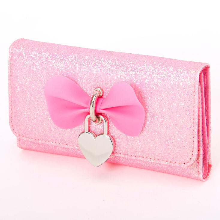 Claire's Porte-feuille avec breloque cœur à paillettes scintillant - Rose