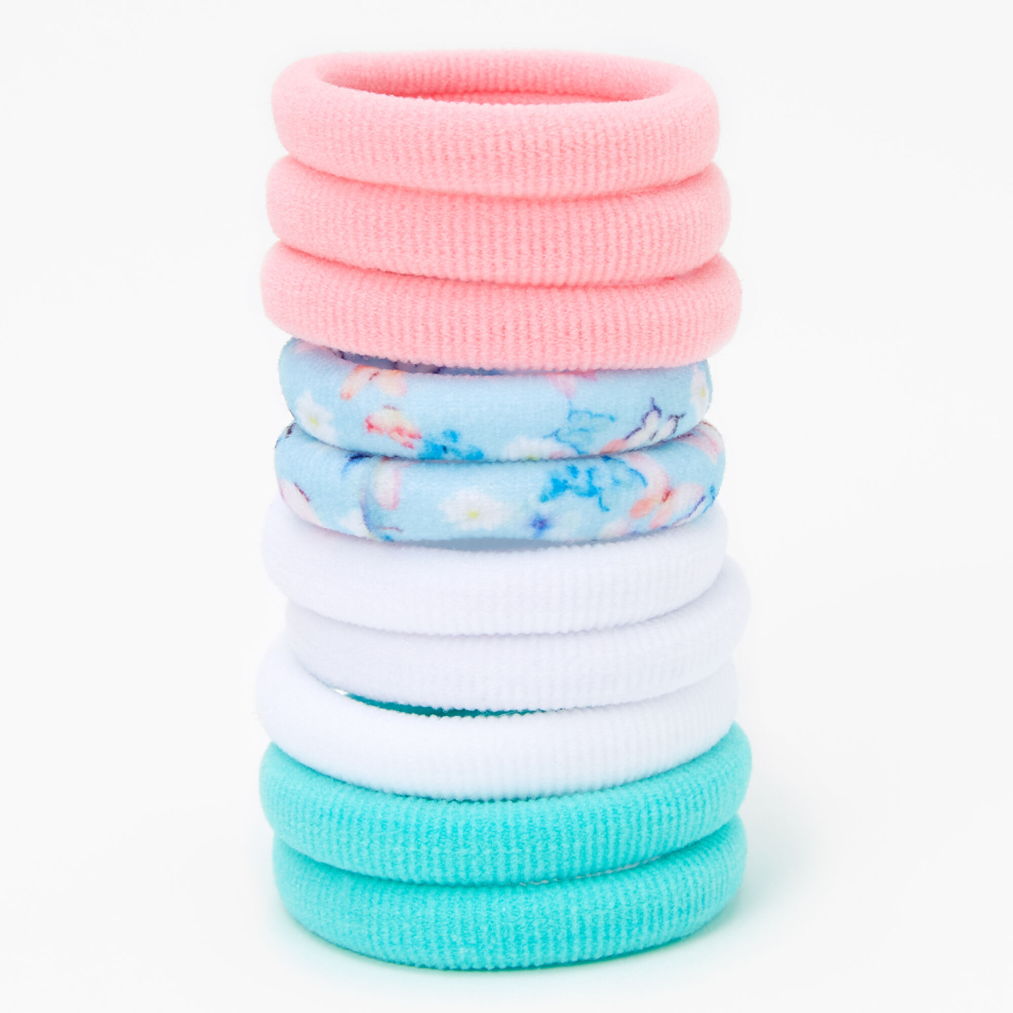 Élastiques roulés en peluche bleus, blancs et roses - Lot de 10,