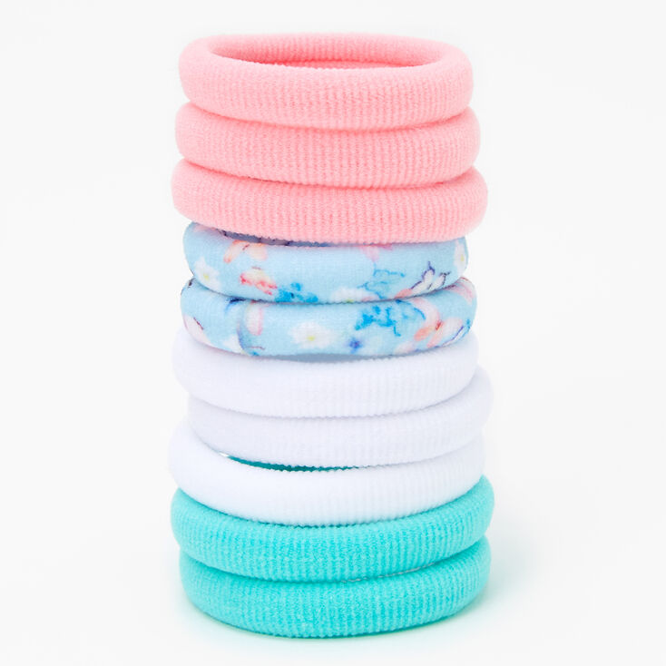 Blue, White, &amp; Pink Plush Rolled Hair Ties - 10 Pack,