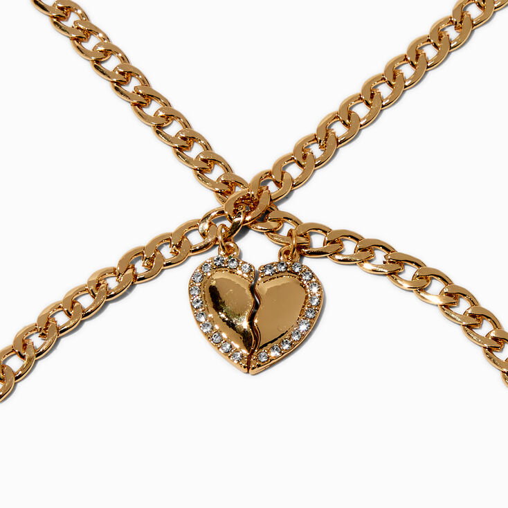 Gold-tone Curb Chain Heart Charm Bracelets - 2 Pack ,