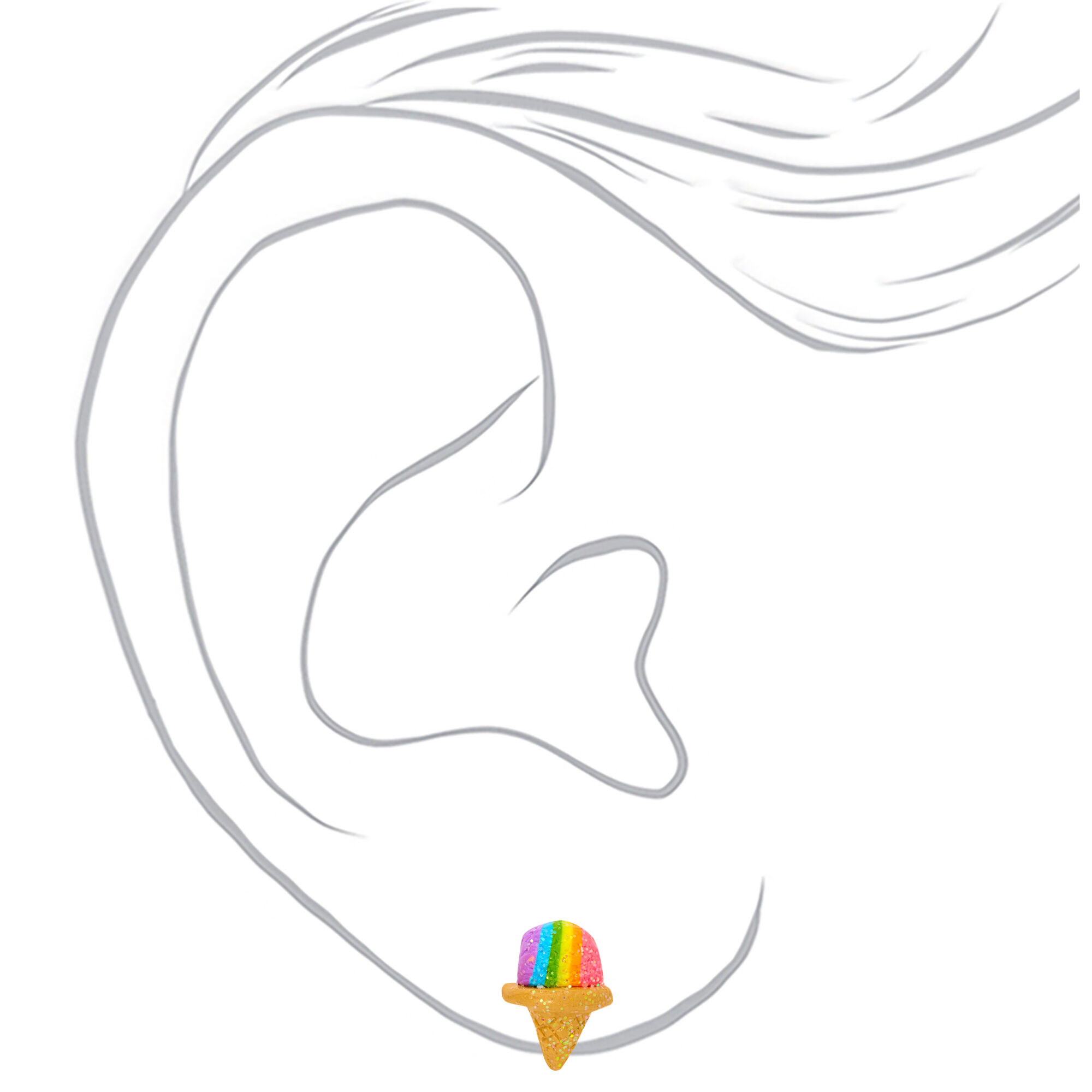 Silver Rainbow Snow Cone Stud Earrings,