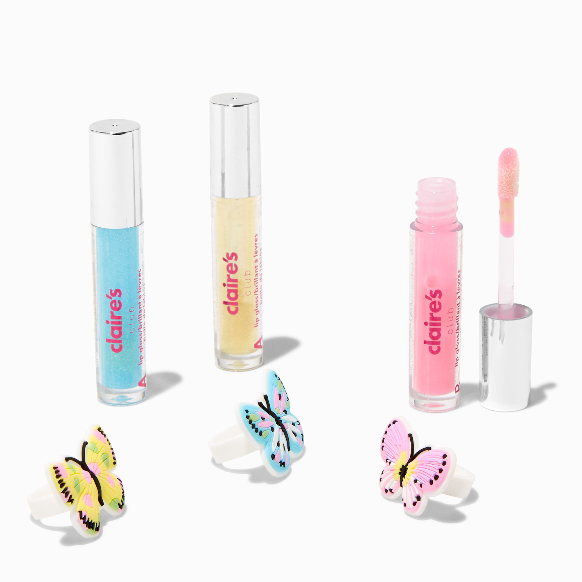 Claire's Club Butterfly Charm Lip Gloss Set - 3 Pack,