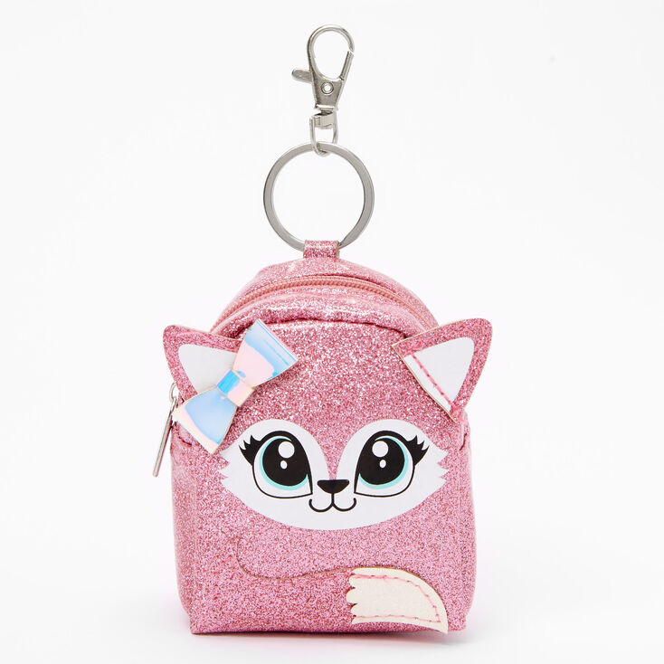 Claire's Porte-clés mini sac à dos renard pailleté - Rose