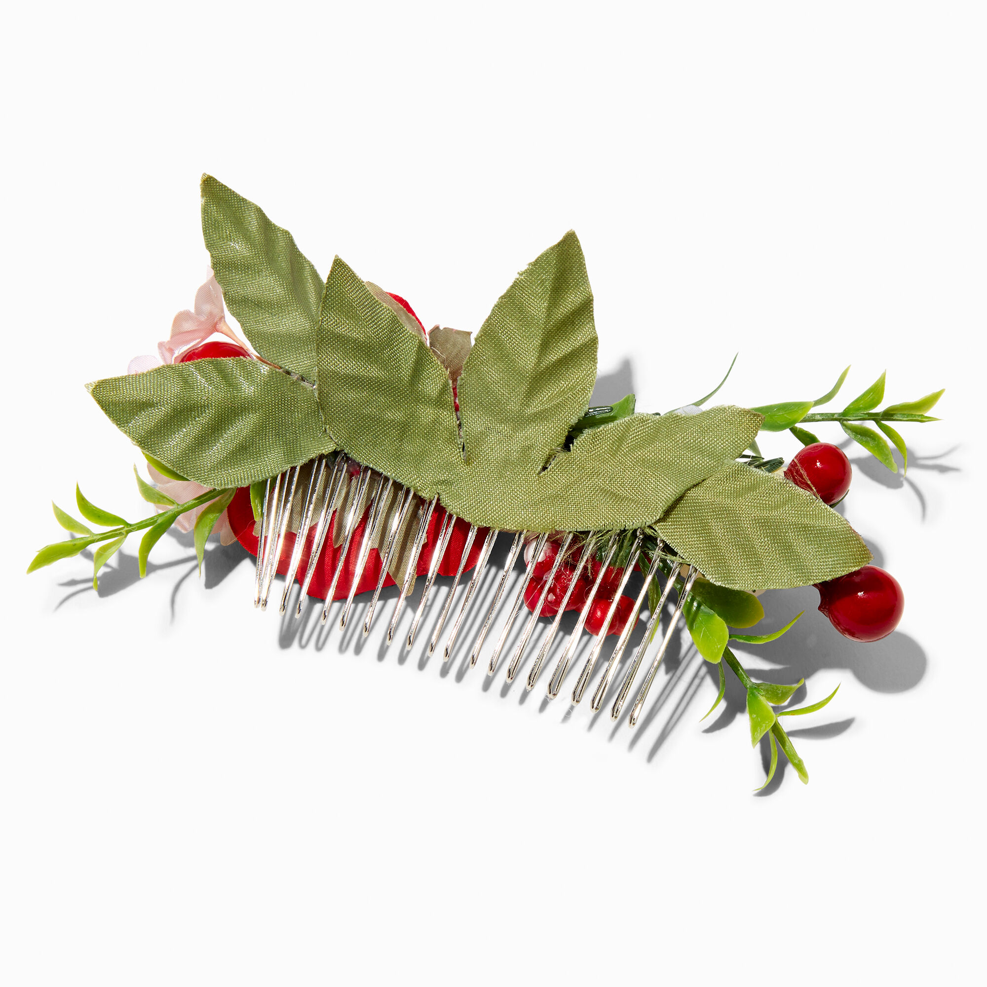 Red Flowers & Greenery Hair Comb,