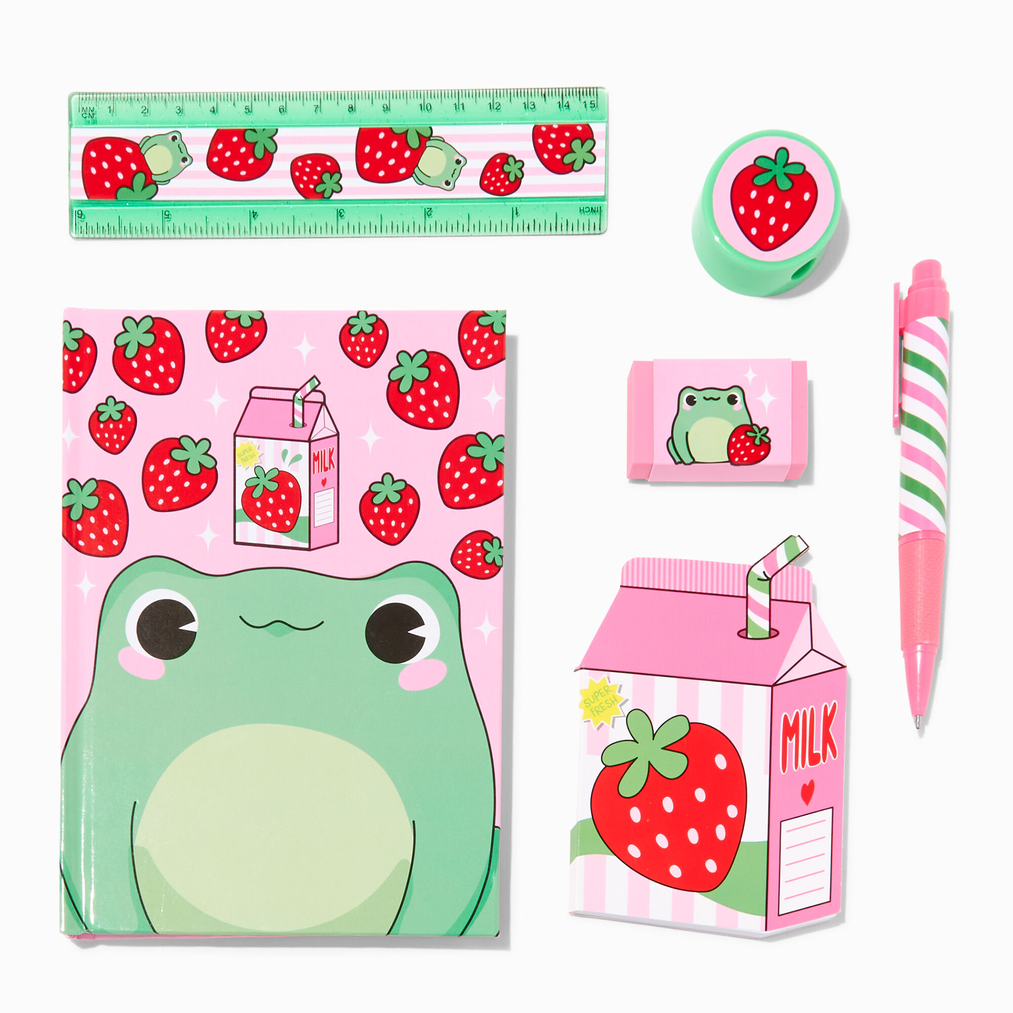 View Claires Strawberry Milk Frog Stationery Set information