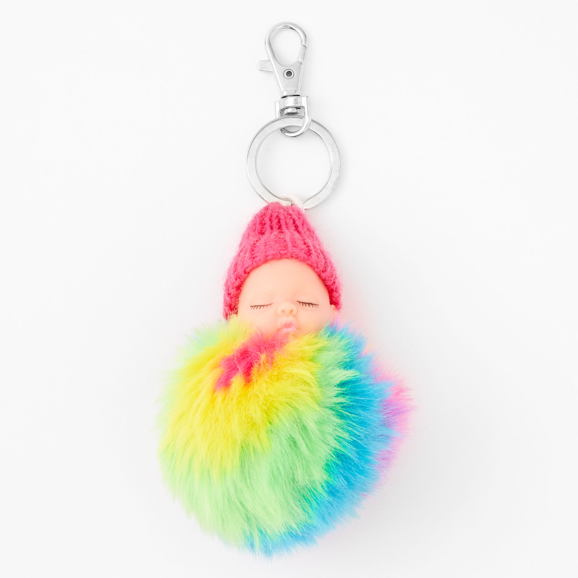 Rainbow Pom Baby Keychain