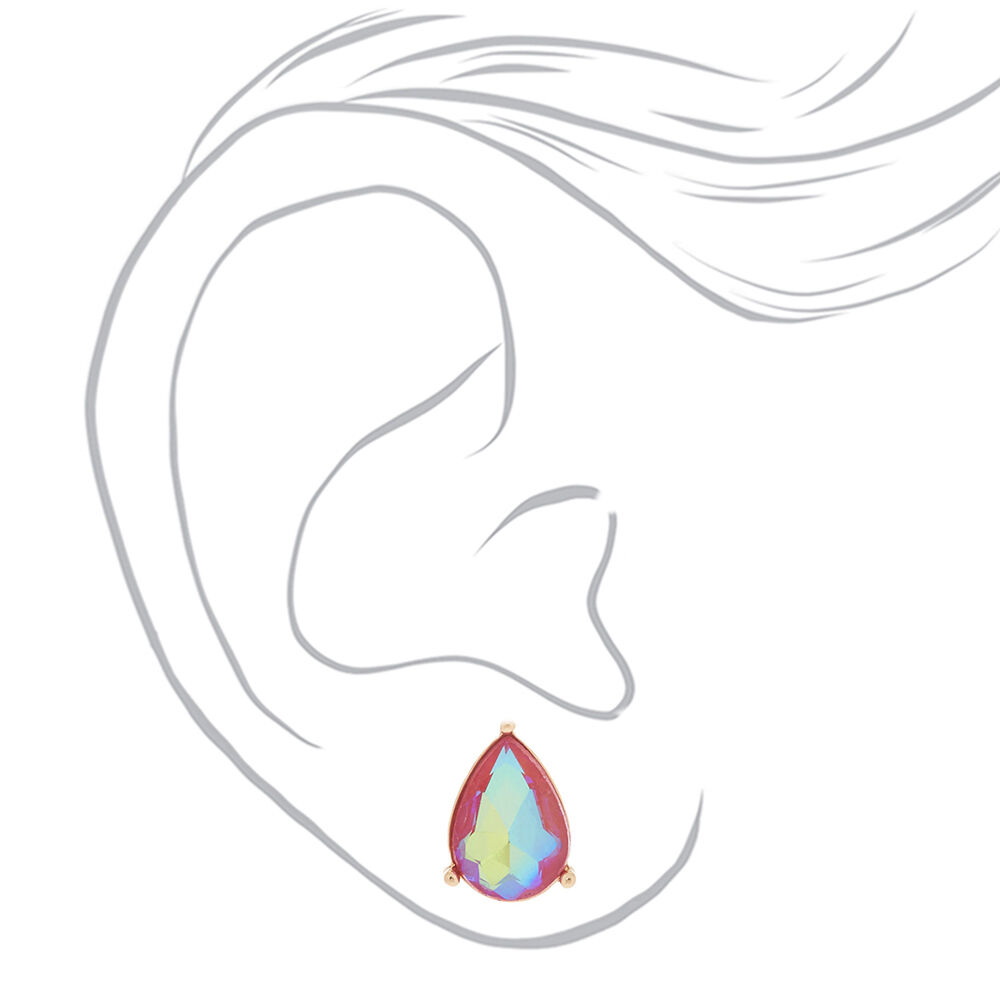 Clous d'oreilles goutte fuchsia irisée,