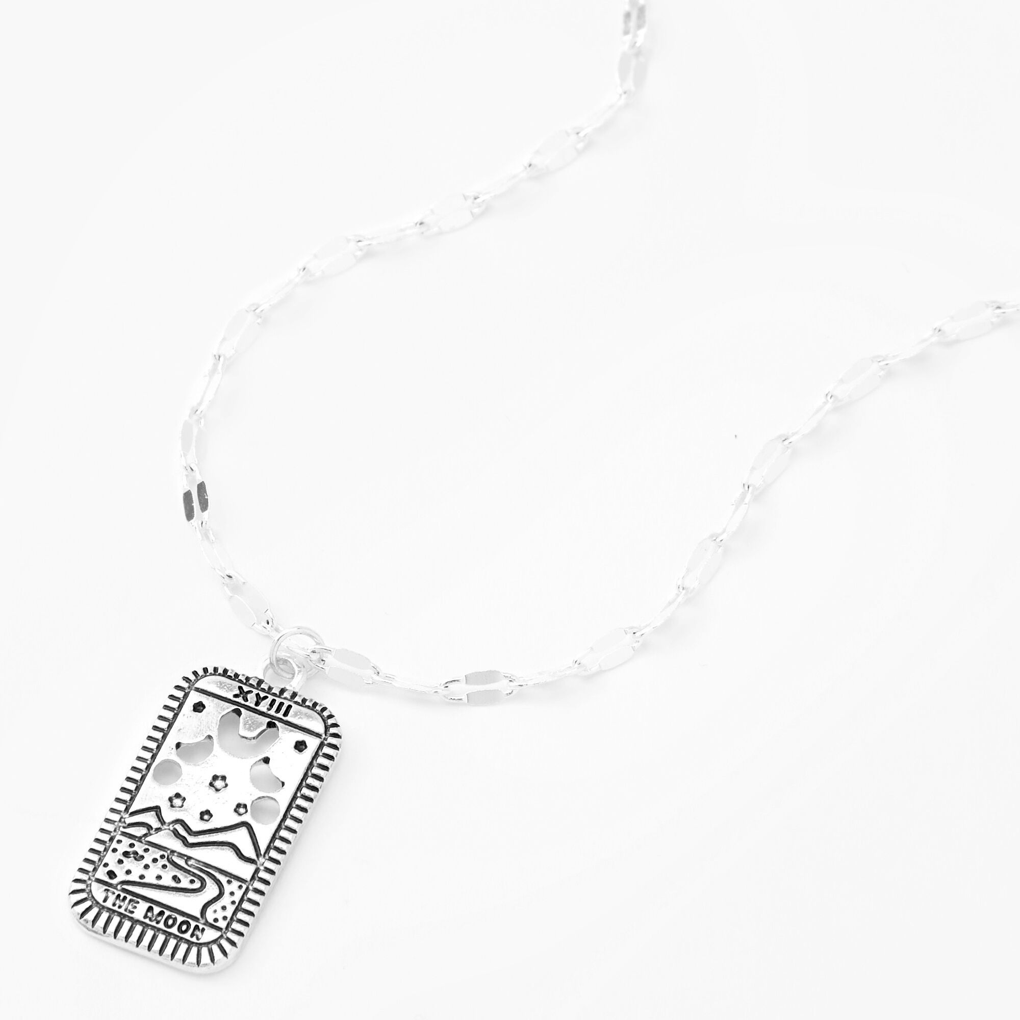 Silver Moon Tarot Rectangle Pendant Necklace,