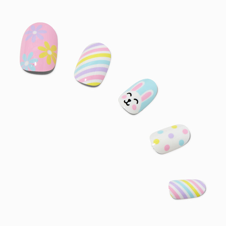 Easter Bunny &amp; Eggs Round Press On Faux Nail Set - 24 Pack,
