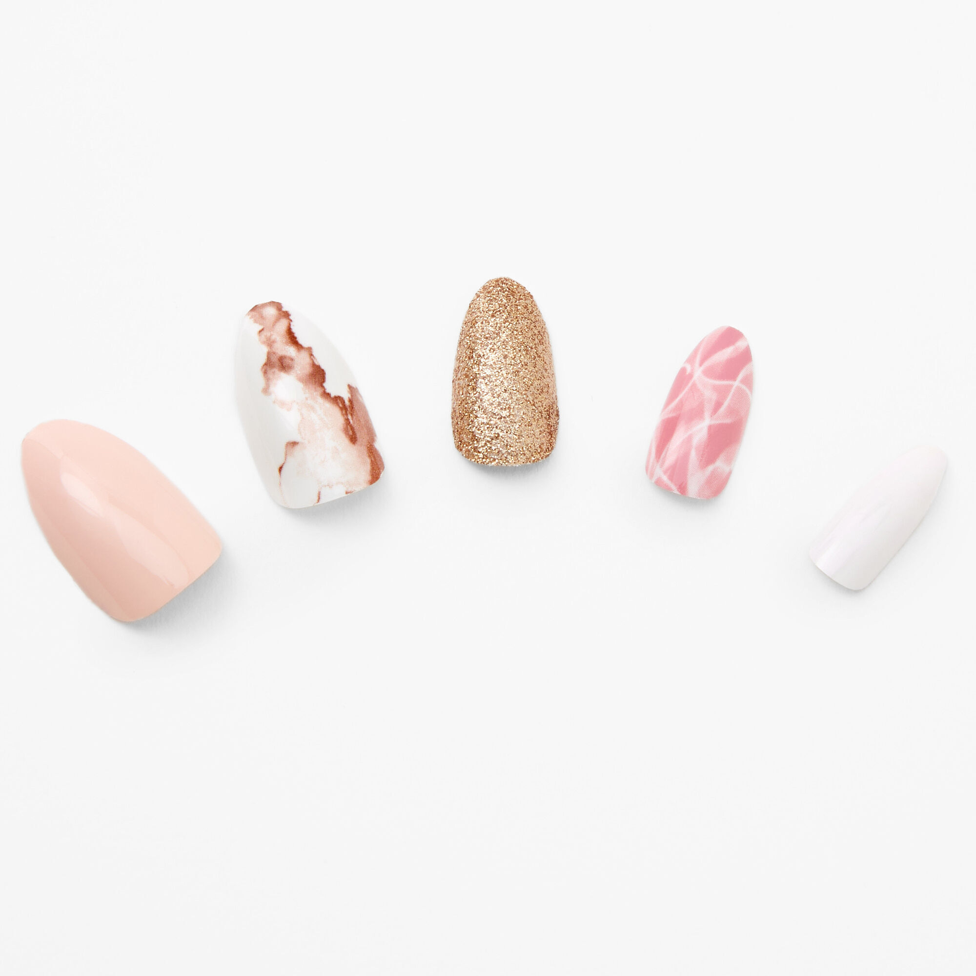 Mixed Chocolate Marble Glitter Stiletto Faux Nail Set - 24 Pack,
