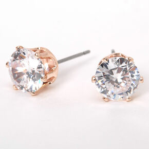 Clous d&rsquo;oreilles ronds avec strass en zircon cubique d&rsquo;imitation couleur dor&eacute; rose - 8&nbsp;mm,