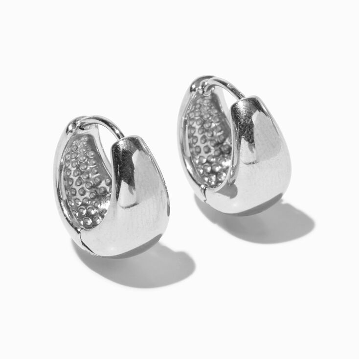 Silver-tone Stainless Steel Chunky Clicker Hoop Earrings,