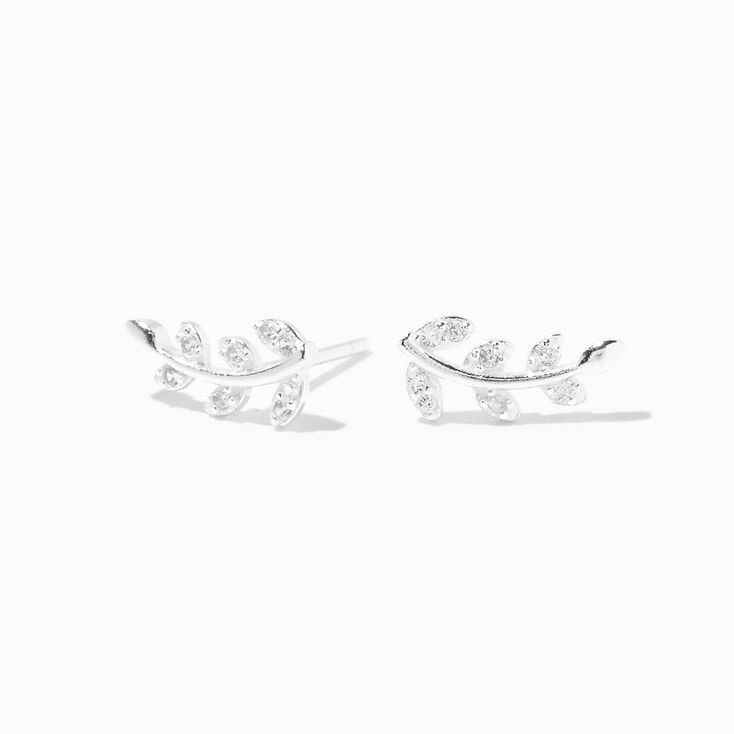 C LUXE by Claire&#39;s Sterling Silver Cubic Zirconia Wispy Leaf Stud Earrings,