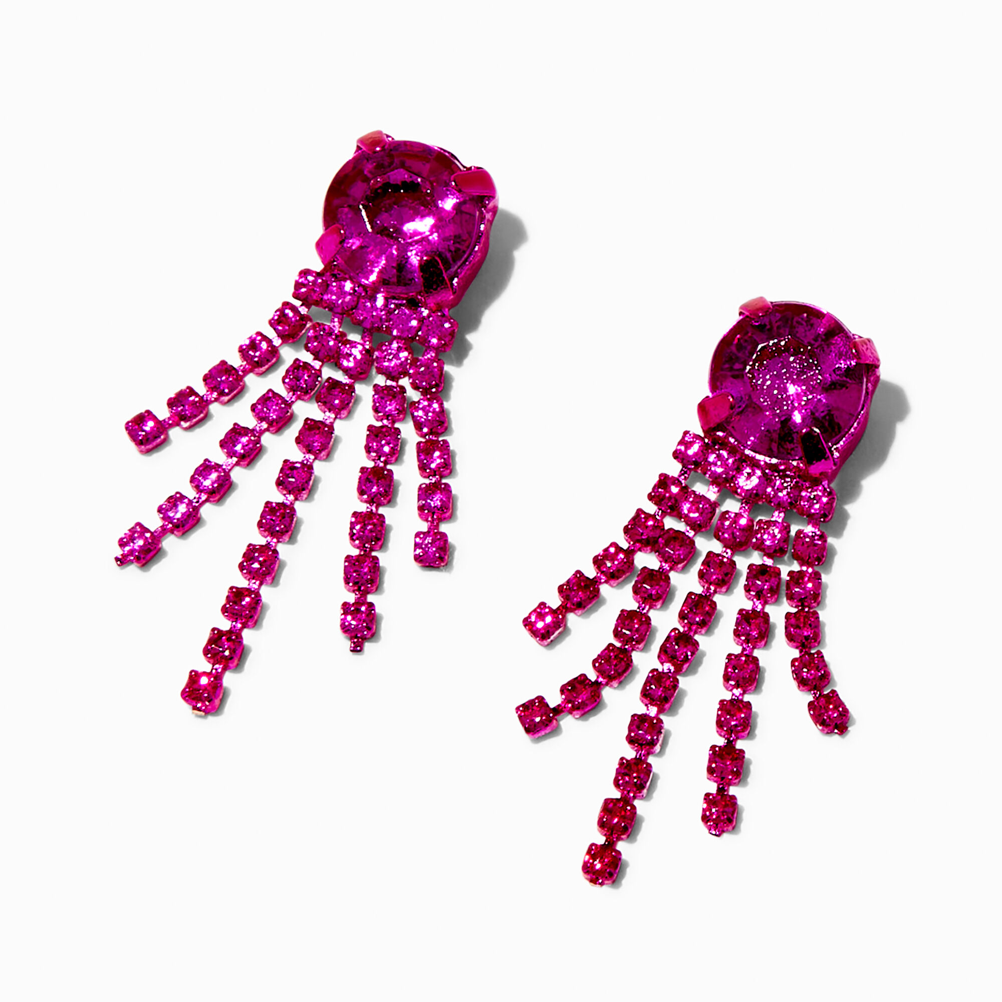 View Claires Crystal Short Fringe Drop Earrings Fuchsia information