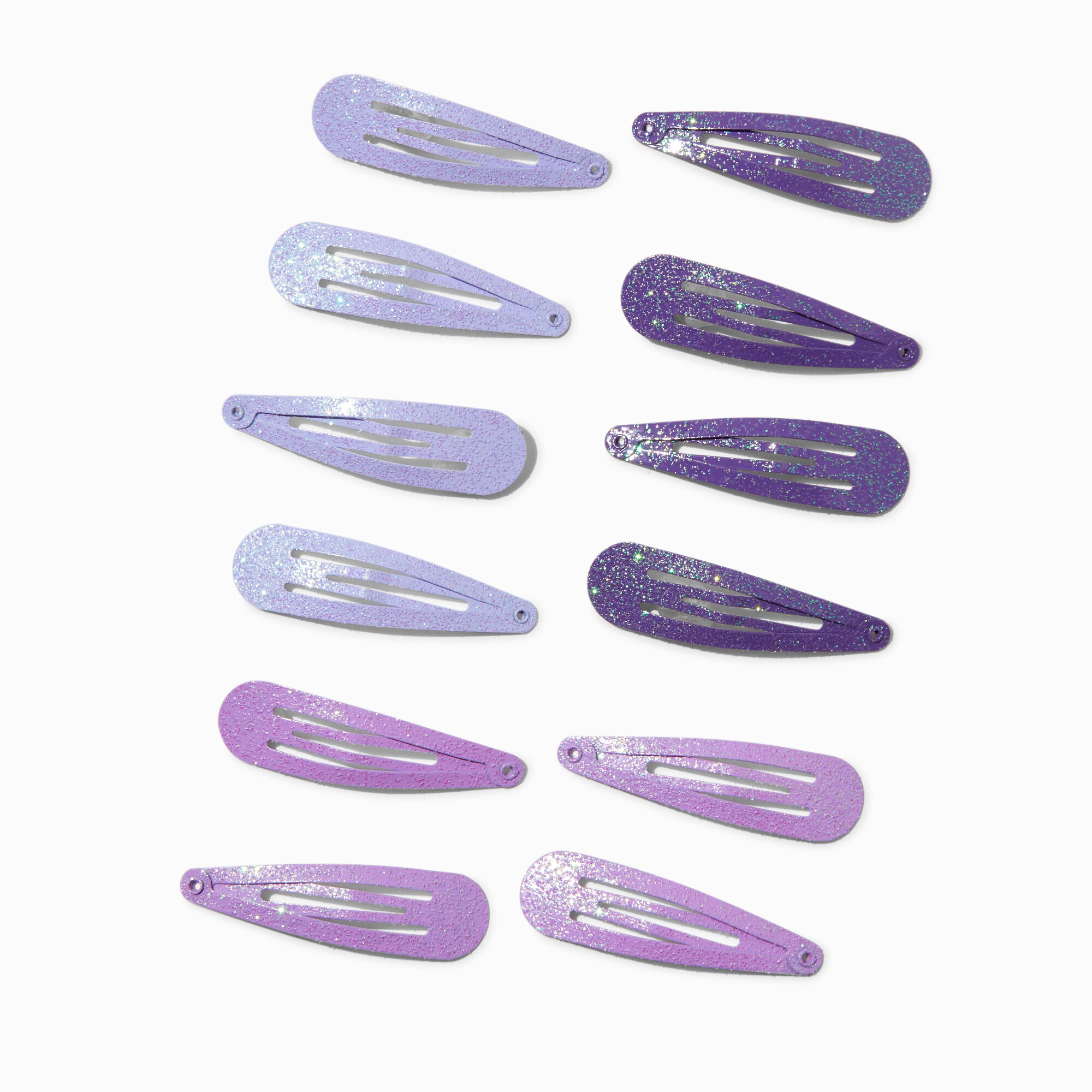 View Claires Mixed Glitter Snap Clips 12 Pack Purple information
