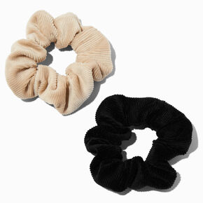 Black &amp; Ivory Ribbed Hair Scrunchies - 2 Pack,